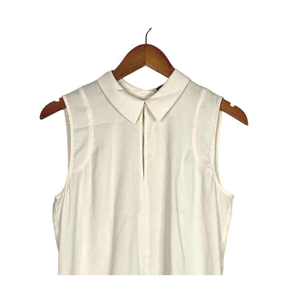 Ann Taylor Collar Button Sleeveless Blouse Slit Hem Back Buttons S Ivory Cream - Picture 2 of 16